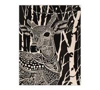 Artery8 Tribal Pattern Deer Black White Forest Landscape Wall Art Print | Size: W12" x H16" Artery8 Black W12" x H16"