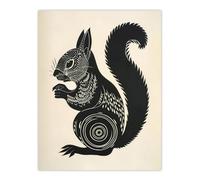 Artery8 Unframed Wall Art Tribal Squirrel Artwork Black And White Nature - 12X16 Inch