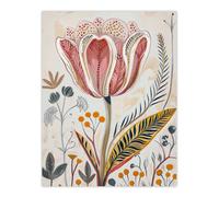 Artery8 Unframed Wall Art Tulip Flower Orange Grey Pink Folk Art Floral - 12X16 Inch
