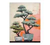 Artery8 Unframed Wall Art Two Japanese Bonsai Tree Plant Pots Thick - 12X16 Inch