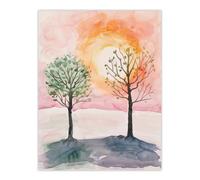 Artery8 Unframed Wall Art Two Summer Trees In Pink Orange Sunset Landscape - 12X16 Inch