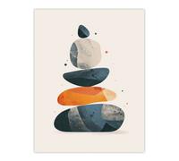 Artery8 Vertical Stacked Rocks Cairn Boho Stylised Design Wall Art Print in Grey | Size: W12" x H16" Artery8 Grey W12" x H16"