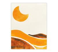 Artery8 Unframed Wall Art Waxing Crescent Moon Abstract Orange Landscape - 12X16 Inch