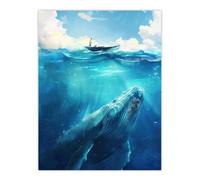 Artery8 Unframed Wall Art Whale Under Boat Painting Sea Animal - 12X16 Inch