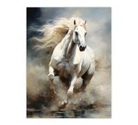 Artery8 Unframed Wall Art Wild White Horse Majestic Mane Painting - 12X16 Inch