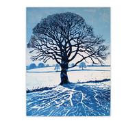 Artery8 Unframed Wall Art Winter Oak Tree Silhouette Snow Field Landscape - 12X16 Inch