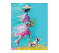 Artery8 Unframed Wall Art Woman And Pet Windy Walk Dog Lover Abstract - 12X16 Inch