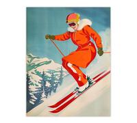 Artery8 Unframed Wall Art Woman Skier Skiing Mountain Slope Snow Alps - 12X16 Inch