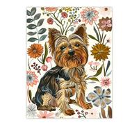 Artery8 Yorkshire Terrier Dog Lover Boho Floral Pattern Wall Art Print in Brown | Size: W12" x H16" Artery8 Brown W12" x H16"