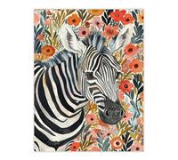 Artery8 Unframed Wall Art Zebra In Wildflower Meadow Floral Watercolour - 12X16 Inch