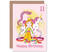 Artery8 Unicorn Princess Magic 11th Birthday Greetings Card in Pink Artery8 Pink