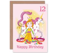 Artery8 Unicorn Princess Magic 12th Birthday Greetings Card in Pink Artery8 Pink