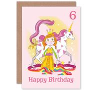 Artery8 Unicorn Princess Magic 6th Birthday Greetings Card in Pink Artery8 Pink