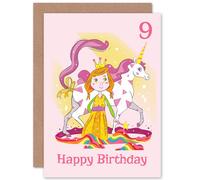Artery8 Unicorn Princess Magic 9th Birthday Greetings Card in Pink Artery8 Pink