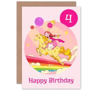 Artery8 Unicorn Princess Rainbow 4th Birthday Greetings Card in Pink Artery8 Pink