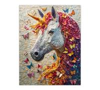 Artery8 Unicorn Rainbow Mane Butterflies Mosaic Relief For Living Room Extra Large XL Wall Art Poster Print