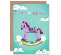 Artery8 Unicorn Rocking 1st Birthday Greetings Card in Turquoise Artery8 Turquoise
