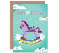 Artery8 Unicorn Rocking 9th Birthday Greetings Card in Turquoise Artery8 Turquoise