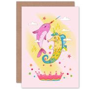Wee Blue Coo Unicorn Seahorse Narwhal Magic Greeting Card With Envelope Inside Premium Quality