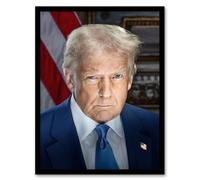 United States 47th President Donald Trump Portrait Framed Wall Art Artery8 Blue W12 inch x H16 inch
