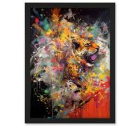 Artery8 Unleash the Beast Action Painting with Tiger Artwork Framed Wall Art Print A4