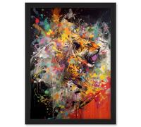 Artery8 Unleash the Beast Action Painting with Tiger Artwork Framed Wall Art Print A4 in Black Artery8 Black