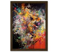Artery8 Unleash the Beast Action Painting with Tiger Artwork Framed Wall Art Print A4 in Brown Artery8 Brown