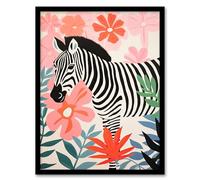 Artery8 Unsuccessful Camouflage Pastel Colour Pink Blue Floral Zebra Portrait Bright Graphic Painting Artwork Framed Wall Art Print A4