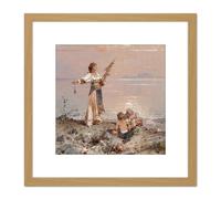 Artery8 Unterberger In The Bay Of Naples Painting 8X8 Inch Square Wooden Framed Wall Art Print Picture with Mount in Light Oak Artery8 Light Oak