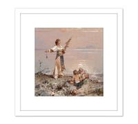 Artery8 Unterberger In The Bay Of Naples Painting 8X8 Inch Square Wooden Framed Wall Art Print Picture with Mount in White Artery8 White