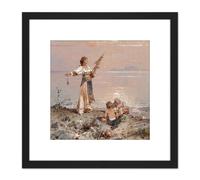 Artery8 Unterberger In The Bay Of Naples Painting 8X8 Inch Square Wooden Framed Wall Art Print Picture with Mount in Black Artery8 Black