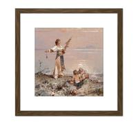 Artery8 Unterberger In The Bay Of Naples Painting 8X8 Inch Square Wooden Framed Wall Art Print Picture with Mount in Brown Artery8 Brown