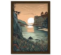 Artery8 Untouched Nature Coastal Cliff Sunset Landscape Artwork Framed Wall Art Print A4