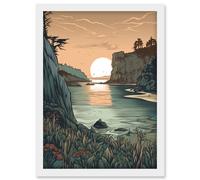 Artery8 Untouched Nature Coastal Cliff Sunset Landscape Artwork Framed Wall Art Print A4