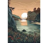 Artery8 Untouched Nature Coastal Cliff Sunset Landscape Extra Large XL Wall Art Poster Print