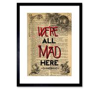 Artery8 Upcycle We're All Mad Here Quote Alice Wonderland Cheshire Framed Art in Beige | Size: W12" x H16" Artery8 Beige W12" x H16"