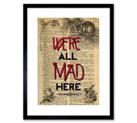 Artery8 Upcycle We're All Mad Here Quote Alice Wonderland Cheshire Framed Art in Beige | Size: W12" x H16" Artery8 Beige W12" x H16"