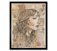 Artery8 Upcycled Music Book Page Singer Portrait Illustration Art Print Framed Poster Wall Decor 12x16 inch