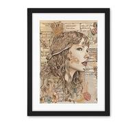 Artery8 Upcycled Music Book Page Singer Portrait Illustration Artwork Framed Wall Art Print 18X24 Inch