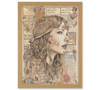 Upcycled Music Book Page Singer Portrait Illustration Artwork Framed Wall Art Print A4 Artery8 Light Oak One Size