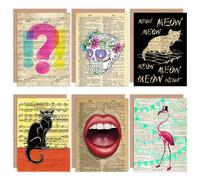 Artery8 Upcycled Quirky Music Dictionary Fun All Occasions Birthday Various Assorted Greeting Cards With Envelopes Pack of 6 in Beige Artery8 Beige