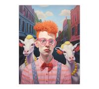 Artery8 Urban Cowboy Oil Painting Ginger Hipster With Cattle Large Wall Unframed Art Poster Print Thick Paper 18X24 Inch | Size: W18" x H24" Artery8 Multicolor W18" x H24"