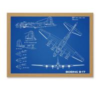 US Airforce Boeing B-17 Flying Fortress Plane Blueprint Plan Artwork Framed Wall Art Print A4 Artery8 Light Oak One Size