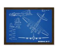 US Airforce Boeing B-17 Flying Fortress Plane Blueprint Plan Artwork Framed Wall Art Print A4 Artery8 Brown One Size