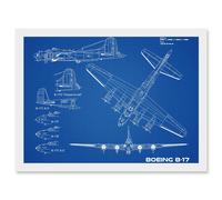 US Airforce Boeing B-17 Flying Fortress Plane Blueprint Plan Artwork Framed Wall Art Print A4 Artery8 White One Size
