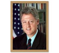 US President Bill Clinton Portrait Photo Artwork Framed Wall Art Print A4 Artery8 Light Oak One Size
