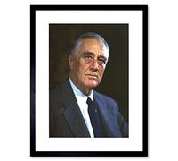 Wall Art Print US President Franklin D Roosevelt Portrait Photo Artwork Framed 9X7 Inch Artery8 Black W7 inch x H9 inch