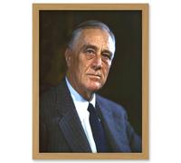 US President Franklin D Roosevelt Portrait Photo Artwork Framed Wall Art Print A4 Artery8 Light Oak One Size