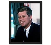 US President John F Kennedy Portrait Photo Artwork Framed Wall Art Print A4 Artery8 Black One Size