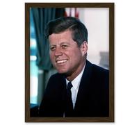 Artery8 US President John F Kennedy Portrait Photo Artwork Framed Wall Art Print A4 in Brown Artery8 Brown